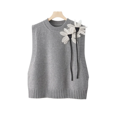 Alma | Conjunto de Punto Mujer 3 Piezas Chaleco Floral Pantalón Ancho