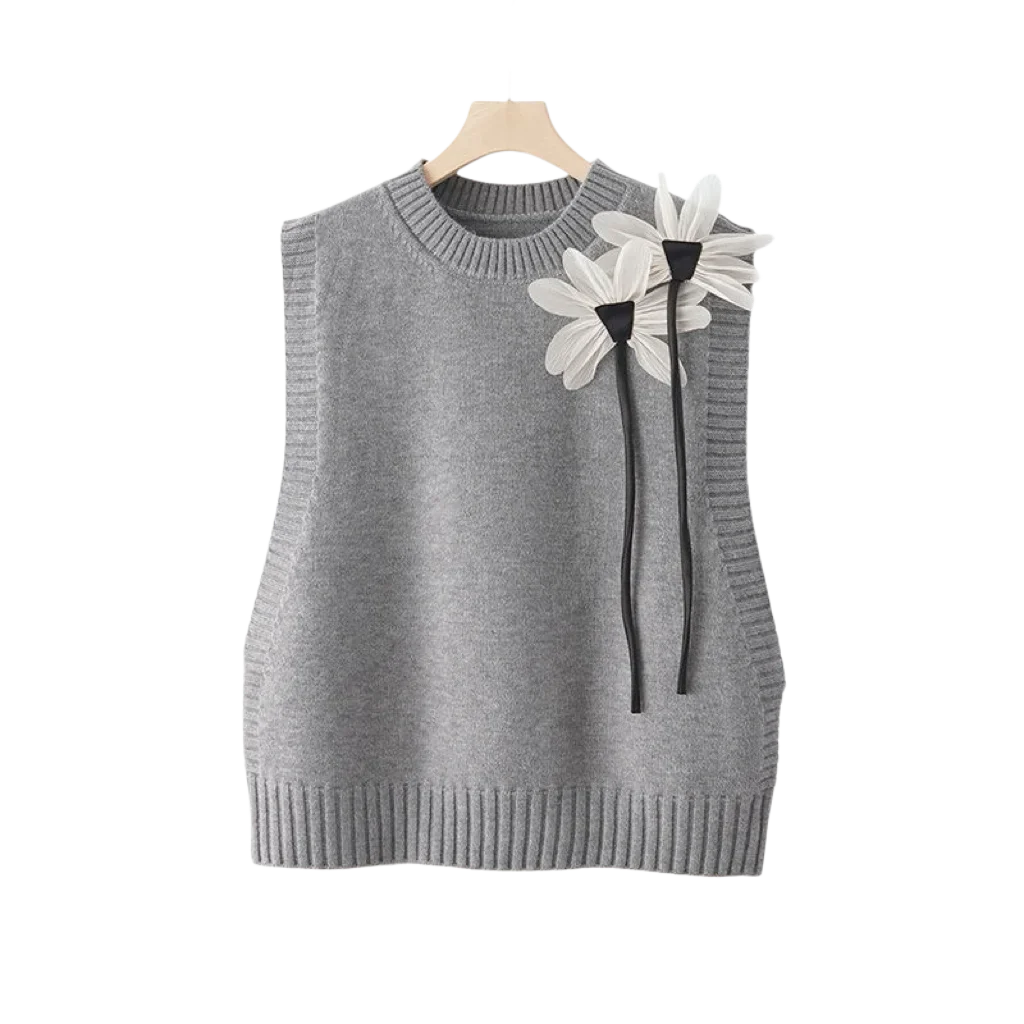 Alma | Conjunto de Punto Mujer 3 Piezas Chaleco Floral Pantalón Ancho