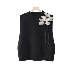 Alma | Conjunto de Punto Mujer 3 Piezas Chaleco Floral Pantalón Ancho