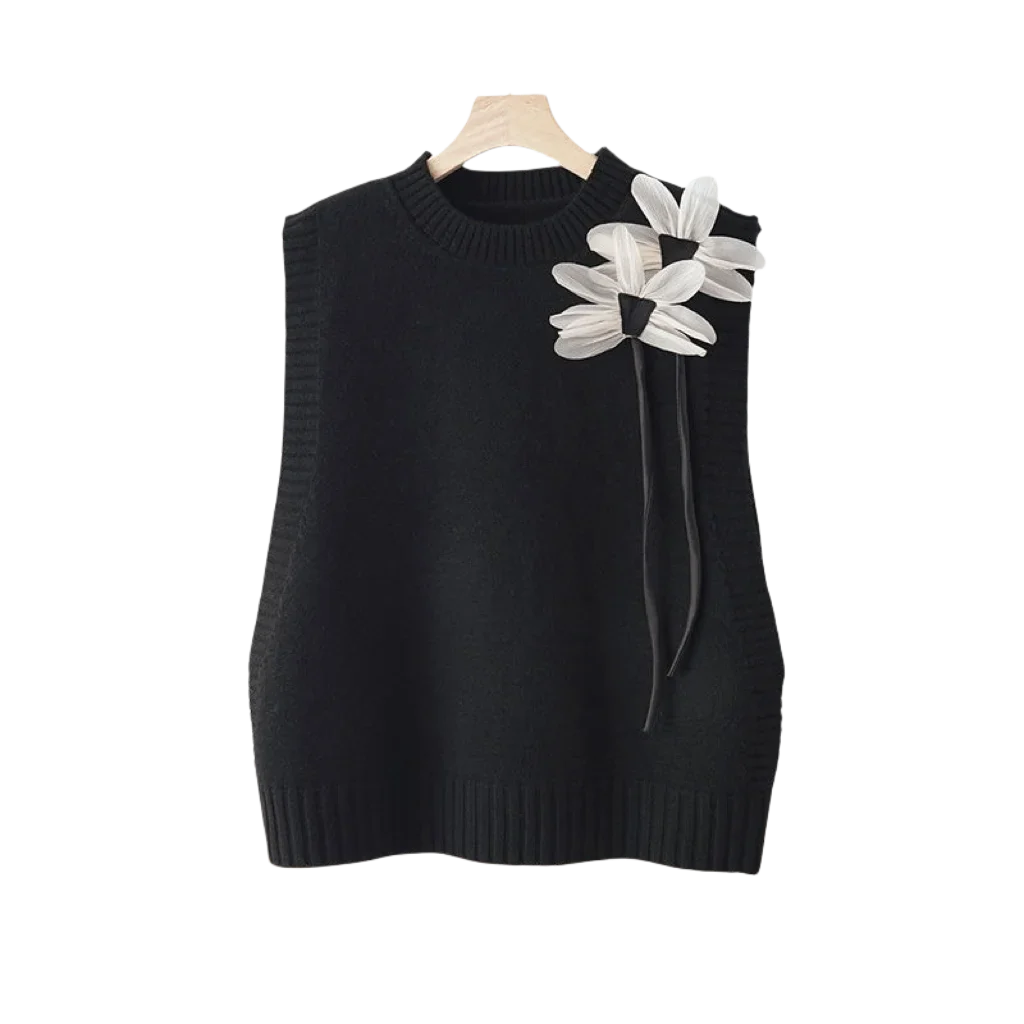Alma | Conjunto de Punto Mujer 3 Piezas Chaleco Floral Pantalón Ancho