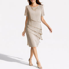 Alma | Vestido de Invitada Invierno Midi Mujer con Capas Manga Corta