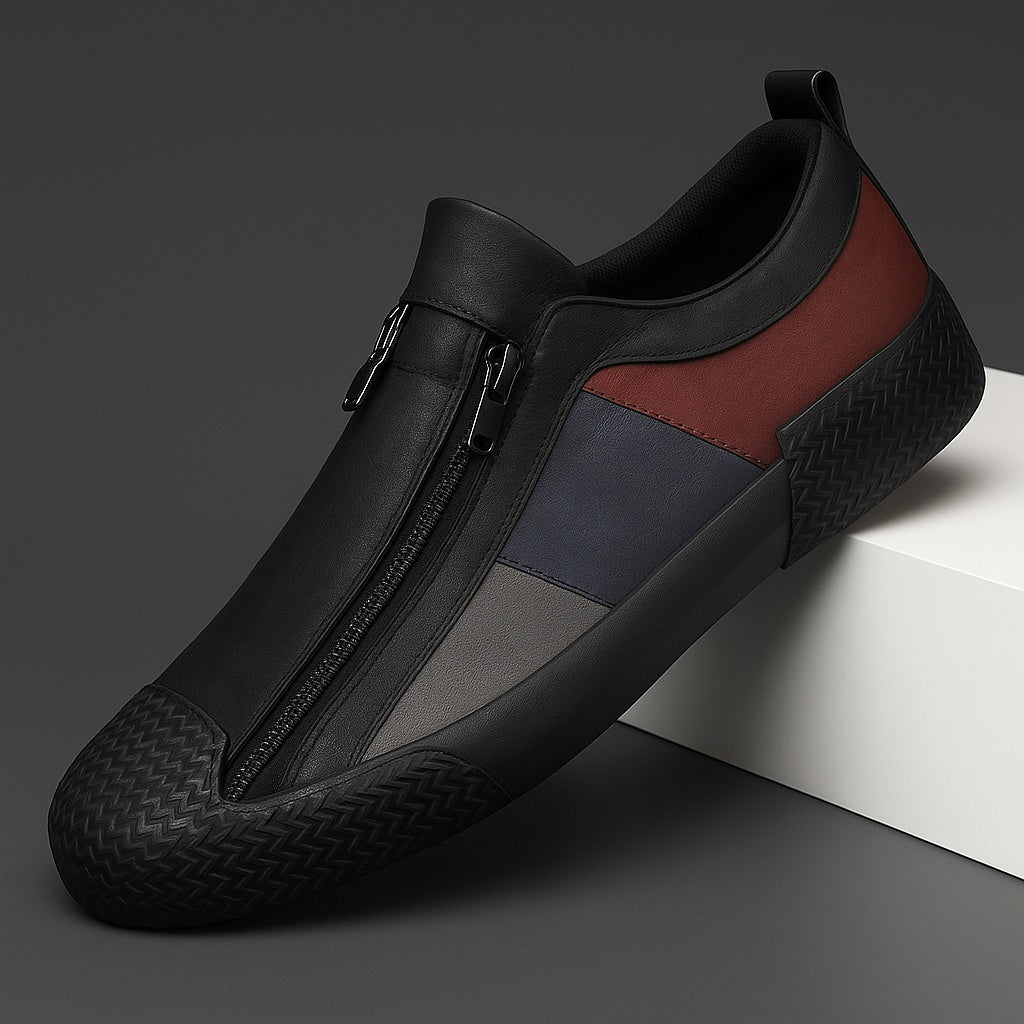 Álvaro | Sneakers Hombre de Cuero Sin Cordones Cremallera