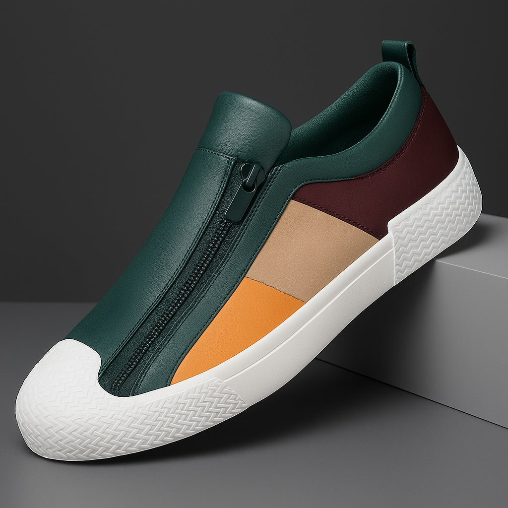 Álvaro | Sneakers Hombre de Cuero Sin Cordones Cremallera