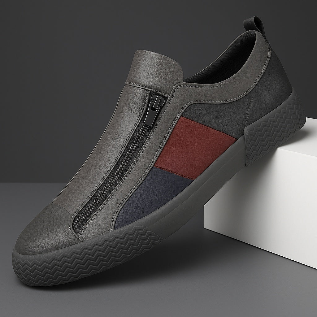 Álvaro | Sneakers Hombre de Cuero Sin Cordones Cremallera