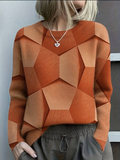 Amaia | Jersey Fino Estampado Geométrico Mujer Manga Larga Cuello Redondo