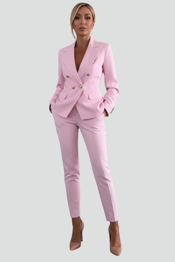 Ariadna | Conjunto de Blazer Cruzado con Botones Mujer Pantalón Ajustado