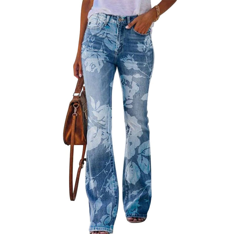 Ariadna | Jeans Flare Estampado Floral Mujer Cintura Alta