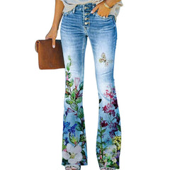 Ariadna | Jeans Flare Estampado Floral Mujer Cintura Alta