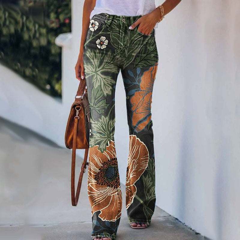 Ariadna | Jeans Flare Estampado Floral Mujer Cintura Alta