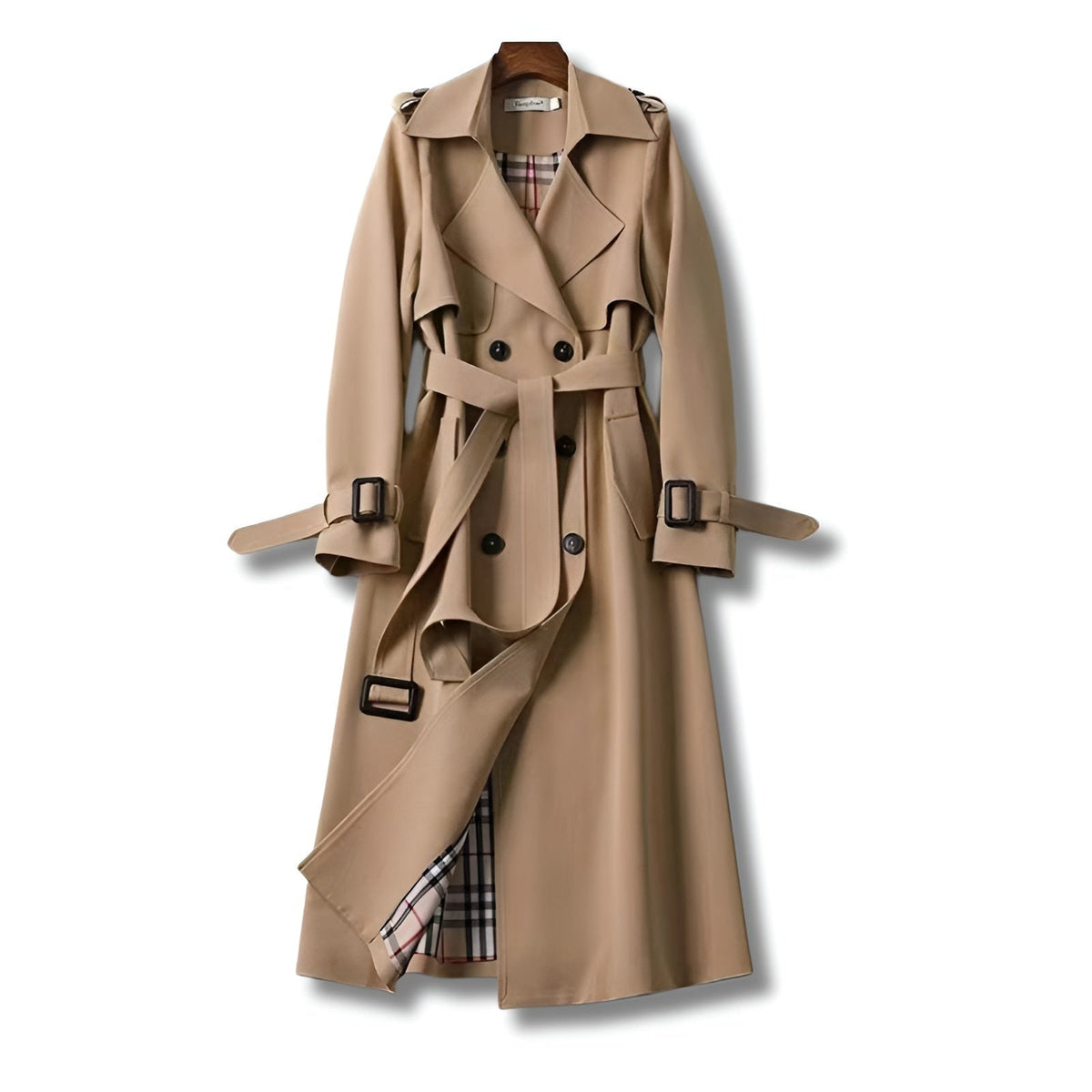 Ariadna | Trench Coat Largo Mujer Cinturón Forro Cuadros