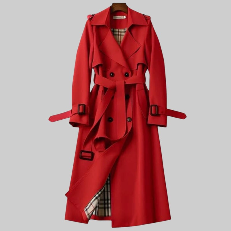 Ariadna | Trench Coat Largo Mujer Cinturón Forro Cuadros