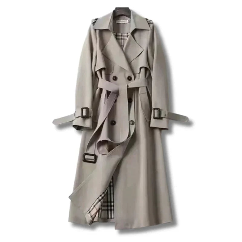 Ariadna | Trench Coat Largo Mujer Cinturón Forro Cuadros