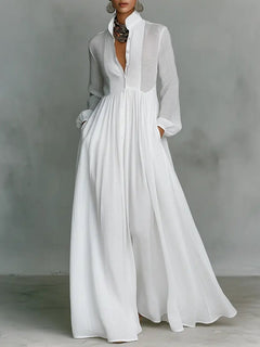 Ariadna | Vestido Largo de Novia Sencillo Mujer Manga Larga Botones