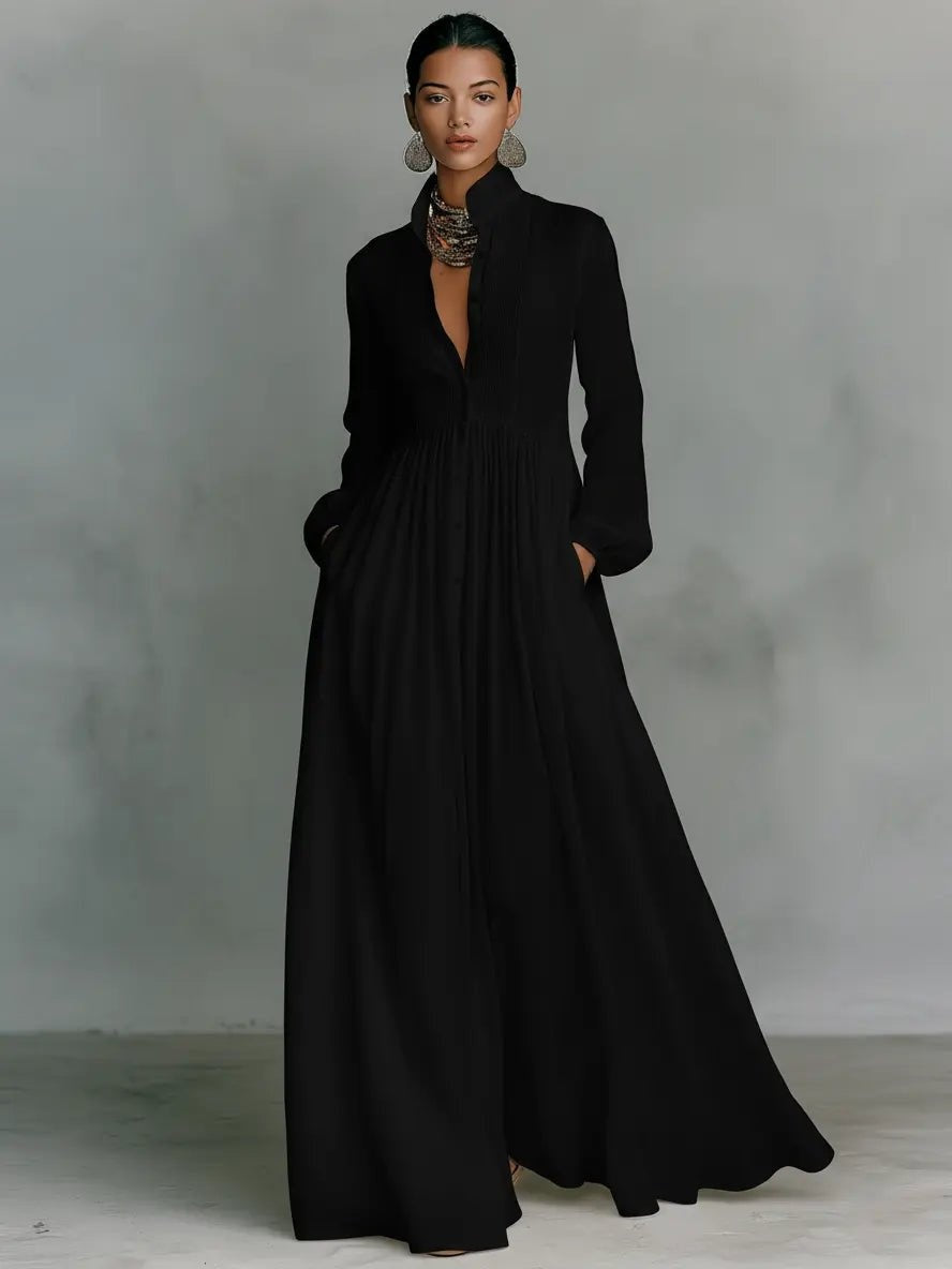 Ariadna | Vestido Largo de Novia Sencillo Mujer Manga Larga Botones