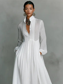 Ariadna | Vestido Largo de Novia Sencillo Mujer Manga Larga Botones