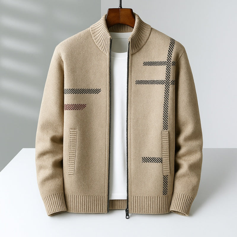 Arnau | Chaqueta de Cachemira con Cremallera Hombre Cuello Alto Estampado Geométrico