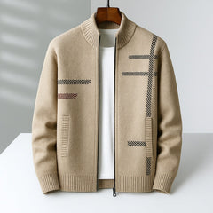 Arnau | Chaqueta de Cachemira con Cremallera Hombre Cuello Alto Estampado Geométrico