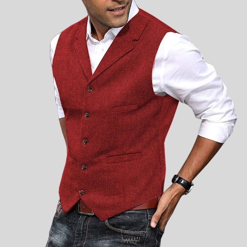 Arturo | Chaleco de Tweed Espiga Hombre Cuello Solapa Botones