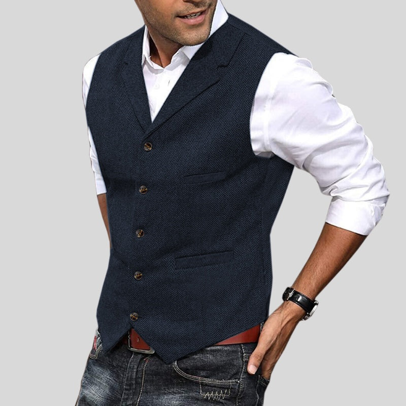 Arturo | Chaleco de Tweed Espiga Hombre Cuello Solapa Botones