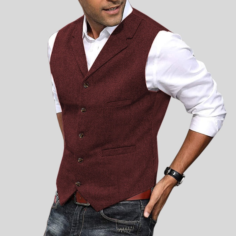 Arturo | Chaleco de Tweed Espiga Hombre Cuello Solapa Botones