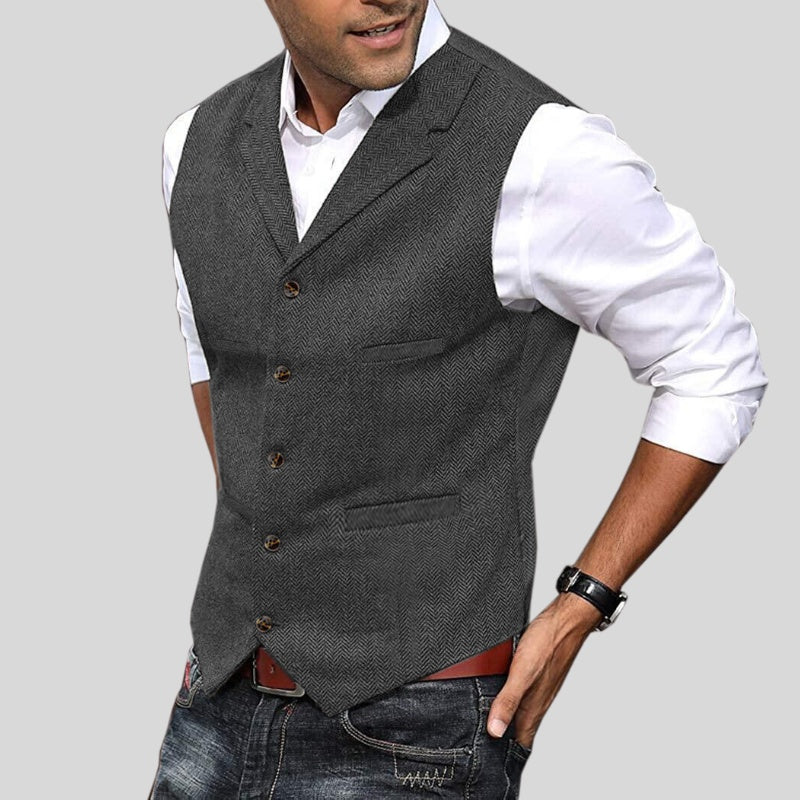 Arturo | Chaleco de Tweed Espiga Hombre Cuello Solapa Botones