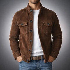 Arturo | Chaqueta de Ante Hombre Cuello Mao Bolsillos