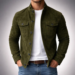 Arturo | Chaqueta de Ante Hombre Cuello Mao Bolsillos