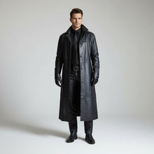 Asier | Chaqueta de Cuero Larga Hombre Cuello Solapa