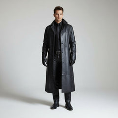 Asier | Chaqueta de Cuero Larga Hombre Cuello Solapa