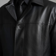 Asier | Chaqueta de Cuero Larga Hombre Cuello Solapa