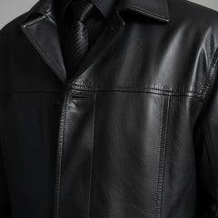 Asier | Chaqueta de Cuero Larga Hombre Cuello Solapa