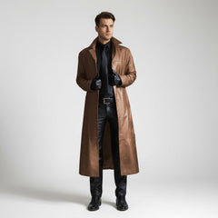 Asier | Chaqueta de Cuero Larga Hombre Cuello Solapa