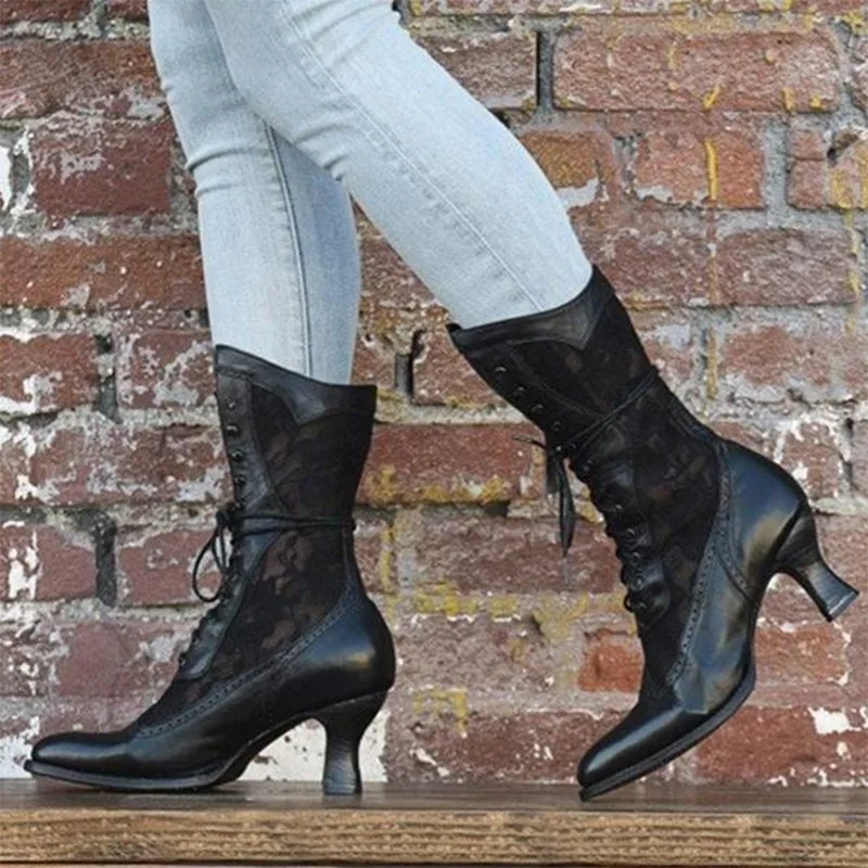 Beatriz | Botines con Cordones de Encaje Mujer Tacón Bajo Vintage