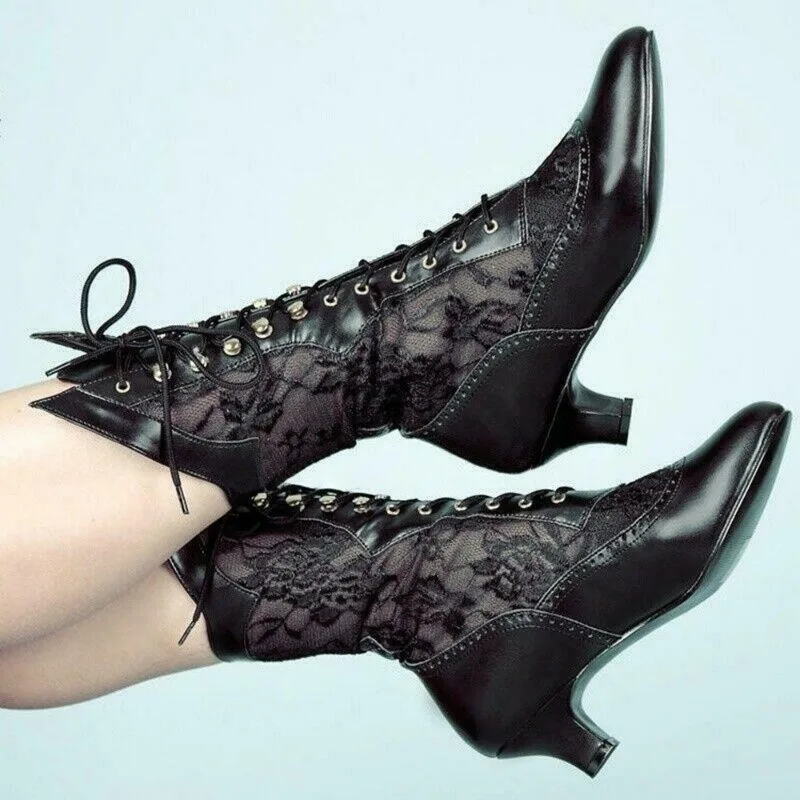 Beatriz | Botines con Cordones de Encaje Mujer Tacón Bajo Vintage