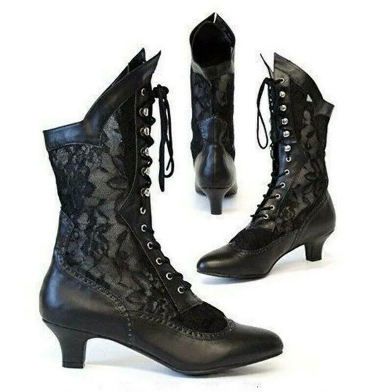 Beatriz | Botines con Cordones de Encaje Mujer Tacón Bajo Vintage