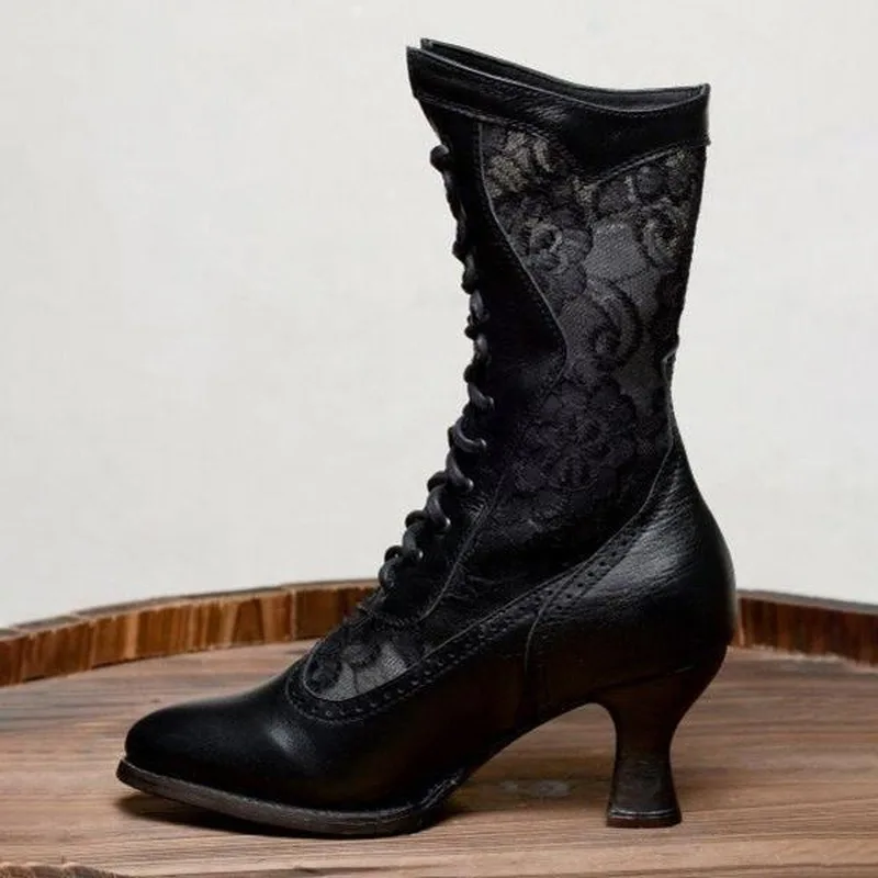 Beatriz | Botines con Cordones de Encaje Mujer Tacón Bajo Vintage