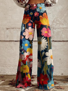 Beatriz | Pantalón de Pierna Ancha Estampado Mujer Cintura Alta