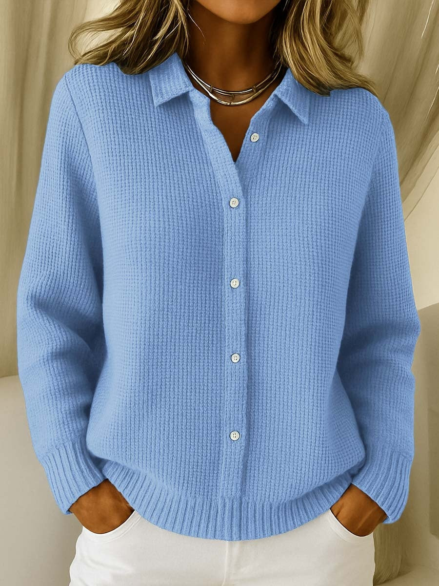 Berta | Women's Plaid Knit Button Cardigan with Lapel Collar