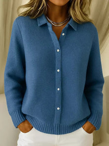 Berta | Women's Plaid Knit Button Cardigan with Lapel Collar