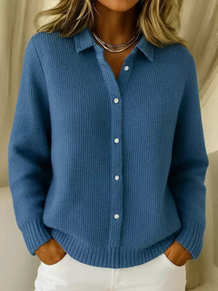 Berta | Women's Plaid Knit Button Cardigan with Lapel Collar