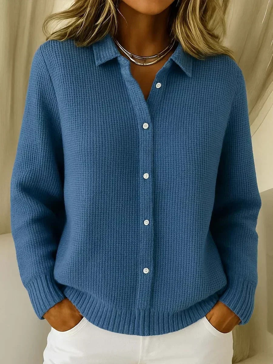Berta | Women's Plaid Knit Button Cardigan with Lapel Collar
