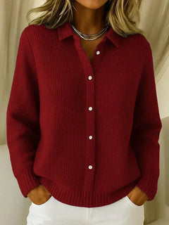 Berta | Women's Plaid Knit Button Cardigan with Lapel Collar