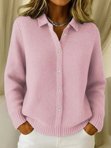 Berta | Women's Plaid Knit Button Cardigan with Lapel Collar