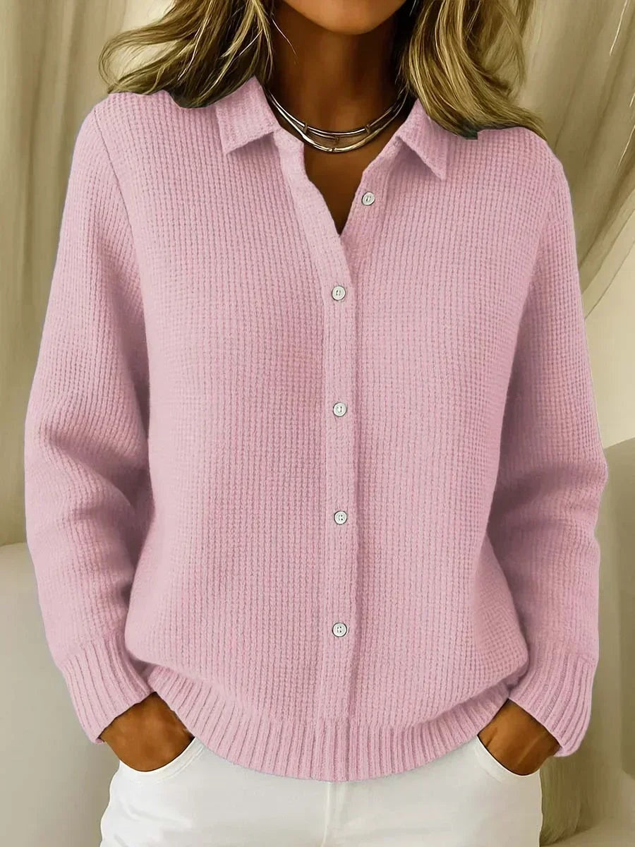 Berta | Women's Plaid Knit Button Cardigan with Lapel Collar