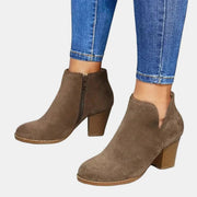 Botines de Ante con Tacón Bloque Mujer Cremallera Lateral