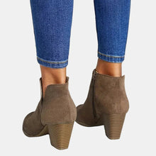 Botines de Ante con Tacón Bloque Mujer Cremallera Lateral