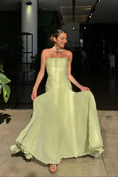 Candela | Vestido Largo Plisado Palabra de Honor Mujer