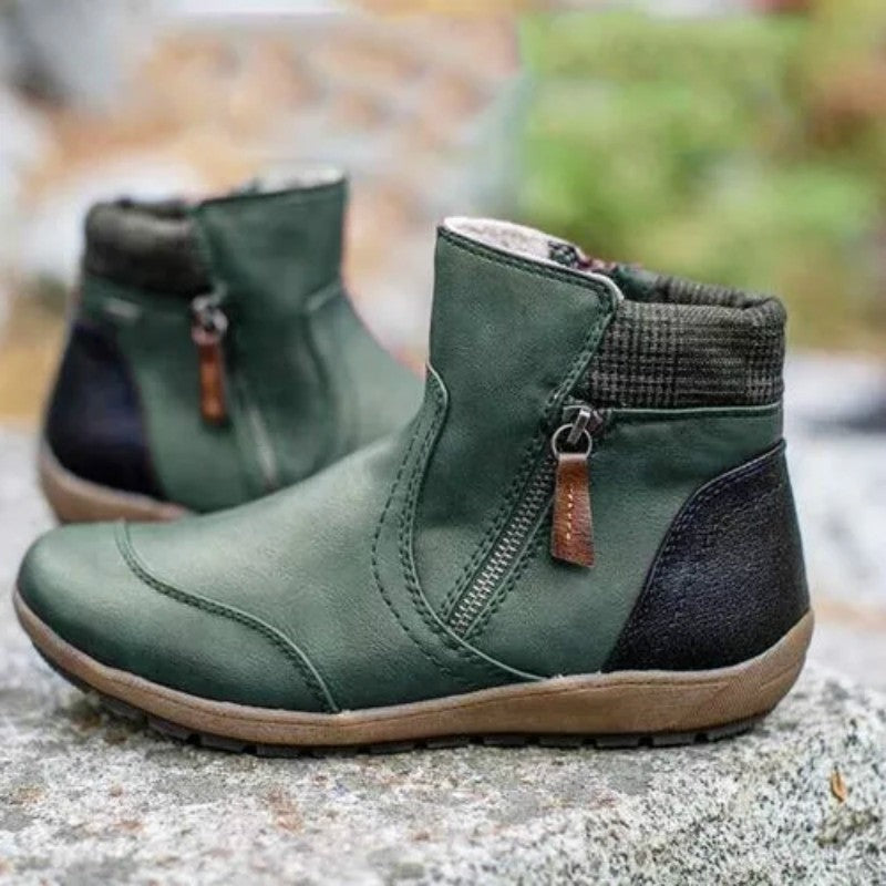 Carla | Botines Planos de Piel Mujer Cremallera Lateral