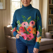 Carmen | Jersey de Punto Floral Mujer Cuello Alto Oversize