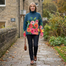 Carmen | Jersey de Punto Floral Mujer Cuello Alto Oversize